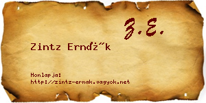 Zintz Ernák névjegykártya
